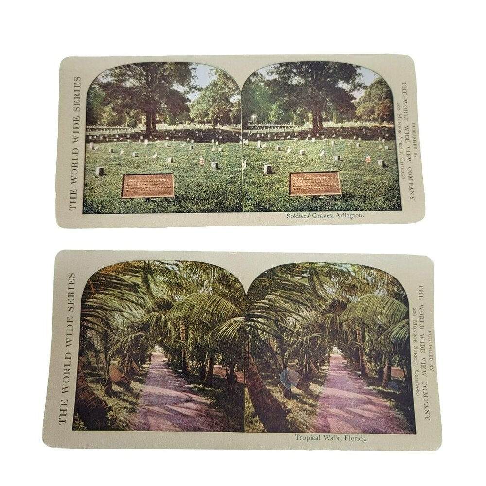 Arlington Vintage Stereoscope Cards Lot Soldiers Graves and Florida Tropics LI87